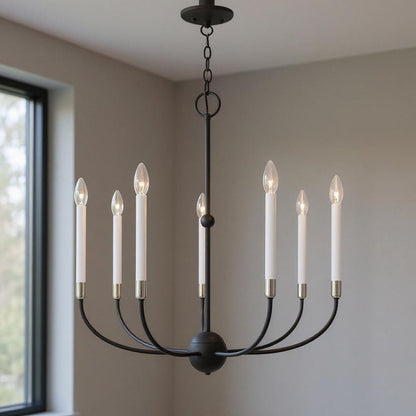 Black Seven Light Metal Dimmable Chandelier With Shades HomeRoots