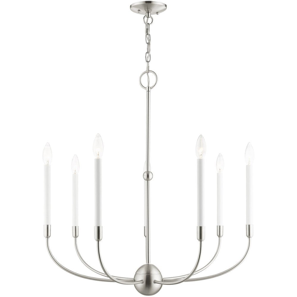 Nickel Seven Light Metal Dimmable Chandelier With Shades HomeRoots