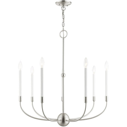Nickel Seven Light Metal Dimmable Chandelier With Shades HomeRoots