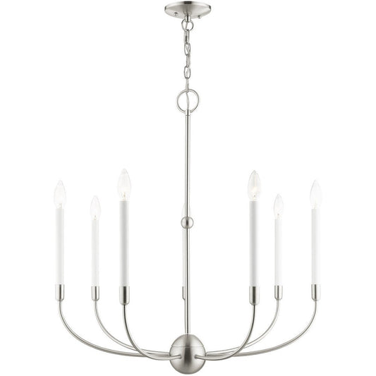 Nickel Seven Light Metal Dimmable Chandelier With Shades HomeRoots