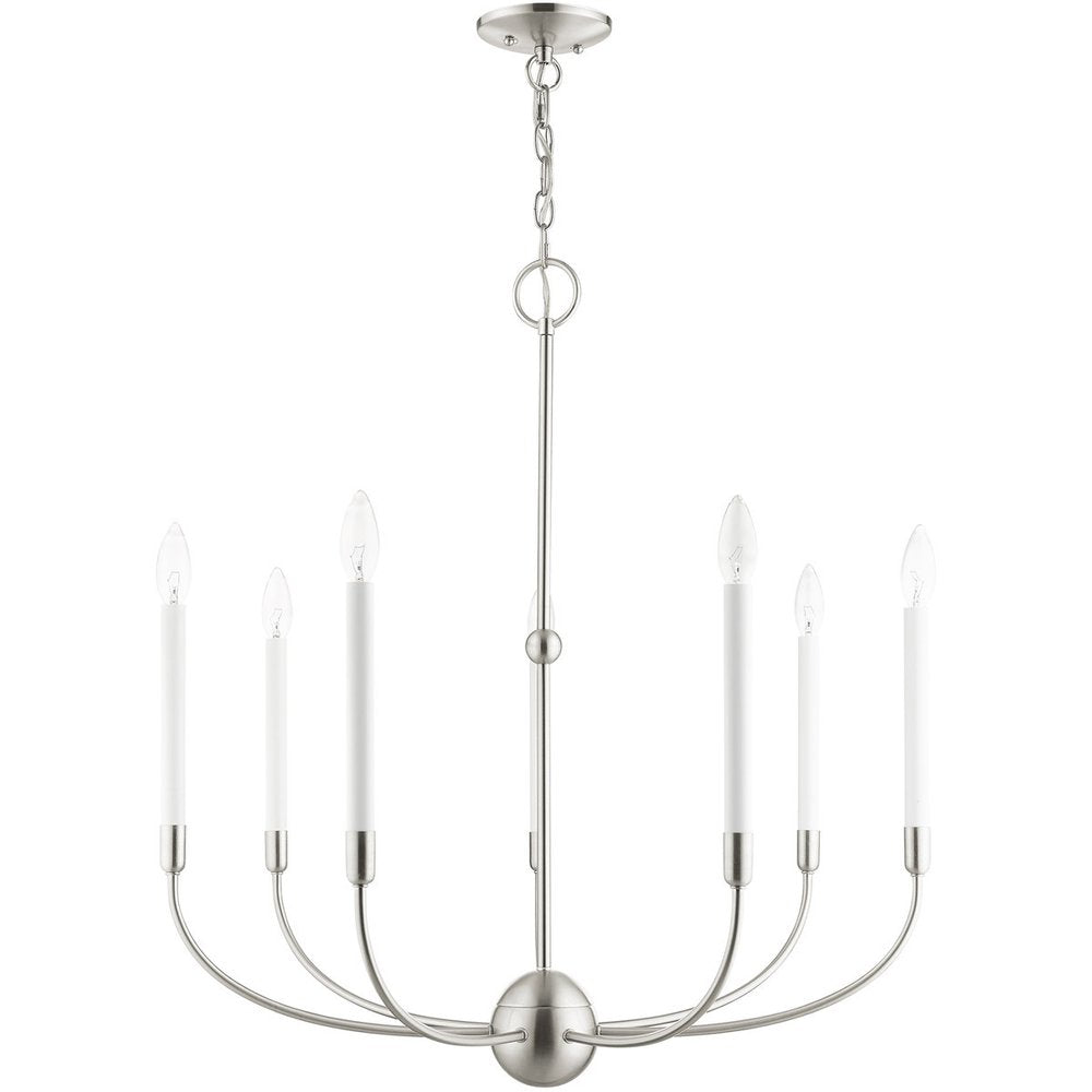 Nickel Seven Light Metal Dimmable Chandelier With Shades HomeRoots