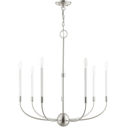 Nickel Seven Light Metal Dimmable Chandelier With Shades HomeRoots