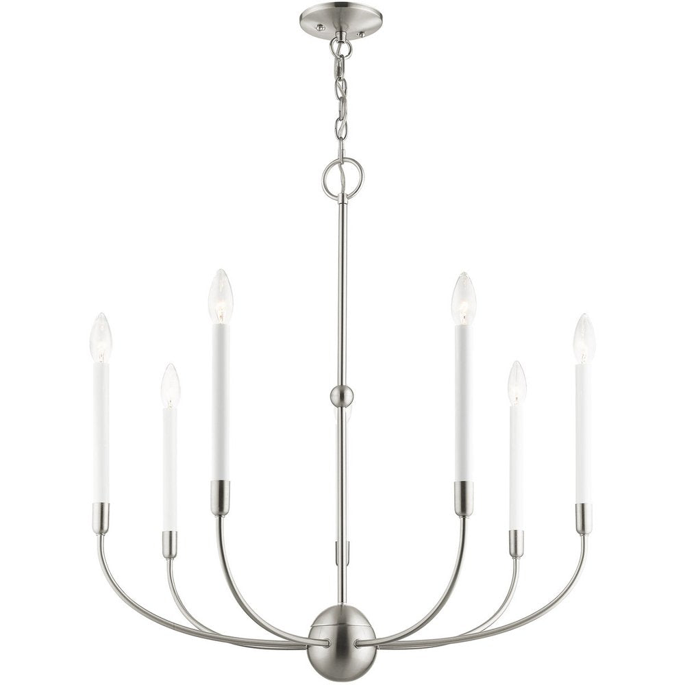 Nickel Seven Light Metal Dimmable Chandelier With Shades HomeRoots