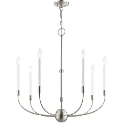 Nickel Seven Light Metal Dimmable Chandelier With Shades HomeRoots