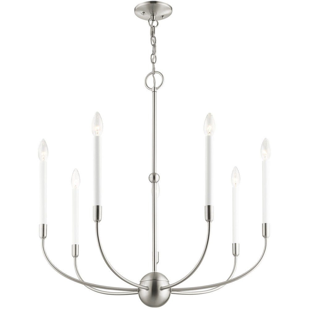 Nickel Seven Light Metal Dimmable Chandelier With Shades HomeRoots