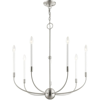 Nickel Seven Light Metal Dimmable Chandelier With Shades HomeRoots