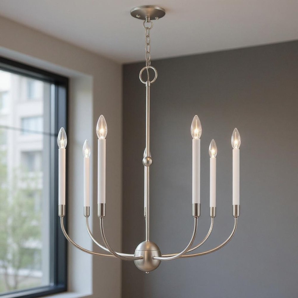 Nickel Seven Light Metal Dimmable Chandelier With Shades HomeRoots