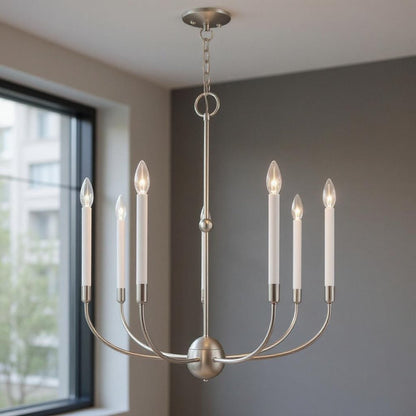Nickel Seven Light Metal Dimmable Chandelier With Shades HomeRoots