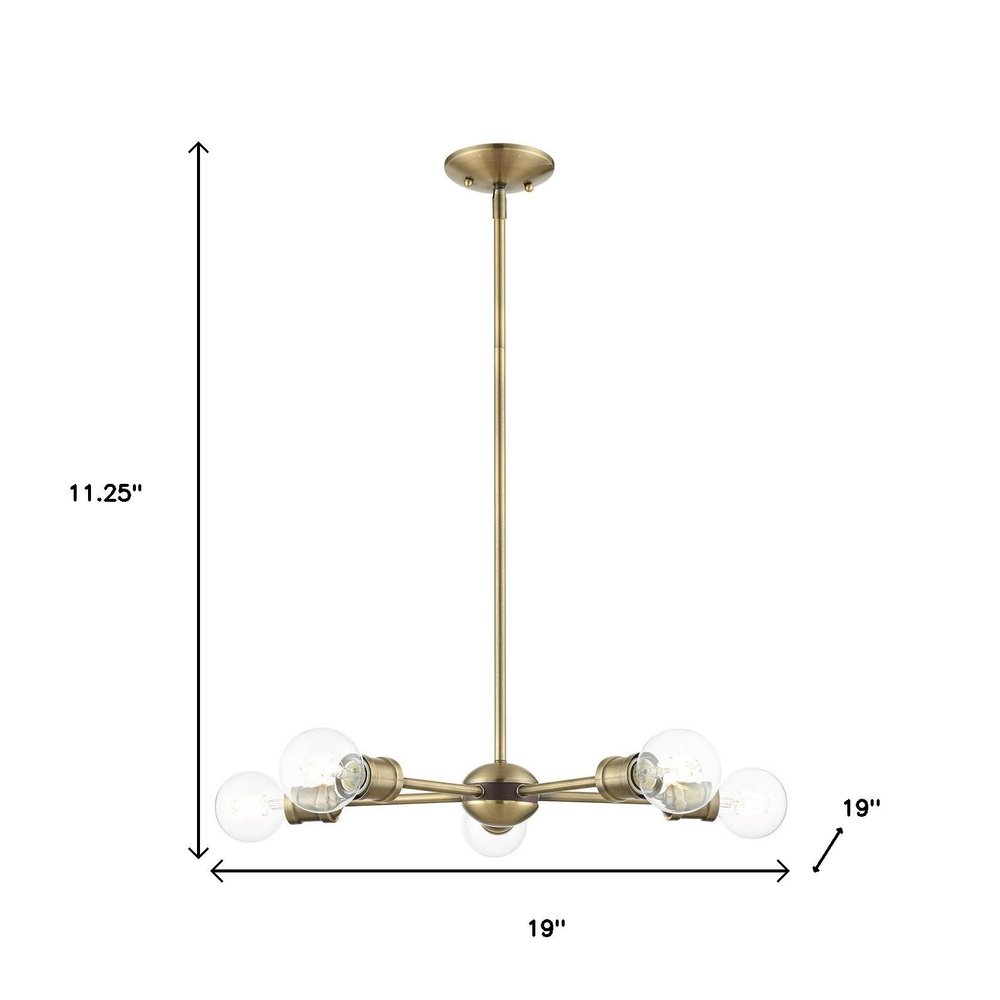Antiqued Brass Five Light Metal Dimmable Chandelier With Shades HomeRoots