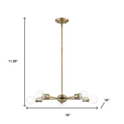 Antiqued Brass Five Light Metal Dimmable Chandelier With Shades HomeRoots