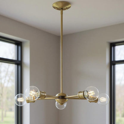 Antiqued Brass Five Light Metal Dimmable Chandelier With Shades HomeRoots