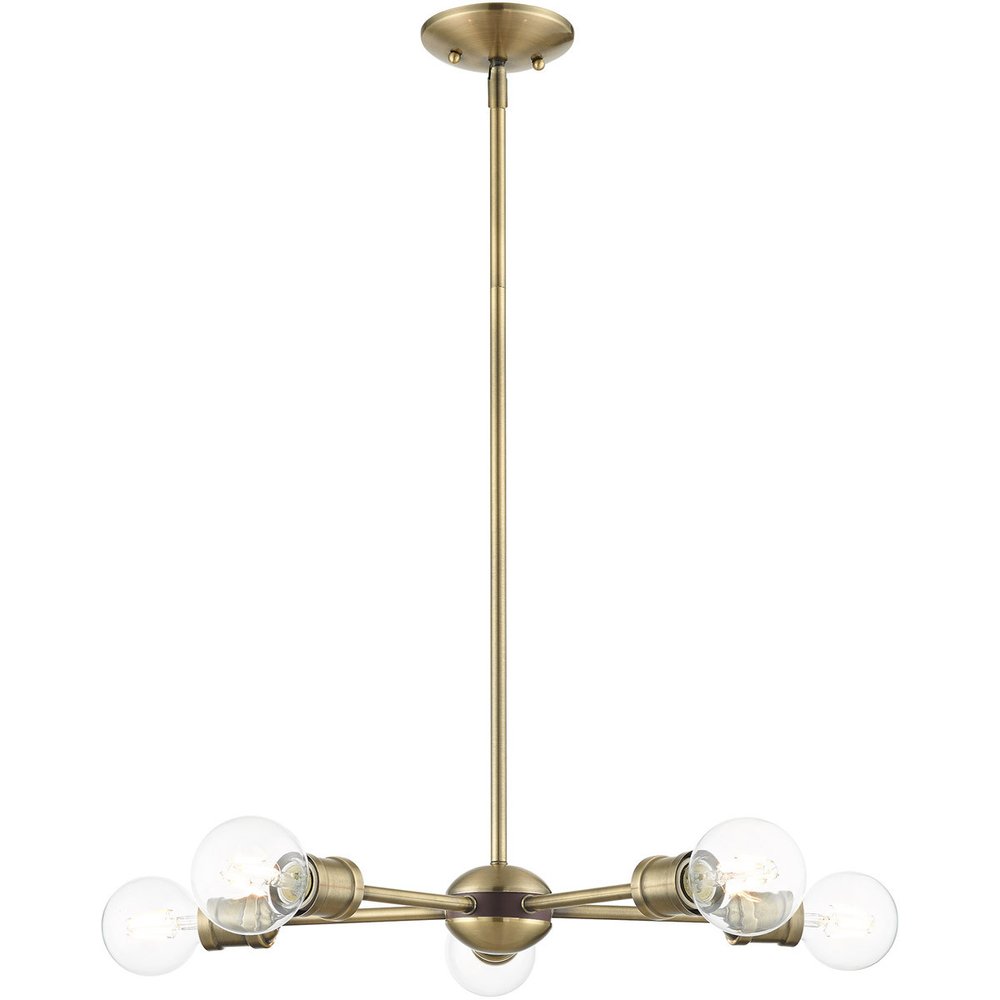 Antiqued Brass Five Light Metal Dimmable Chandelier With Shades HomeRoots