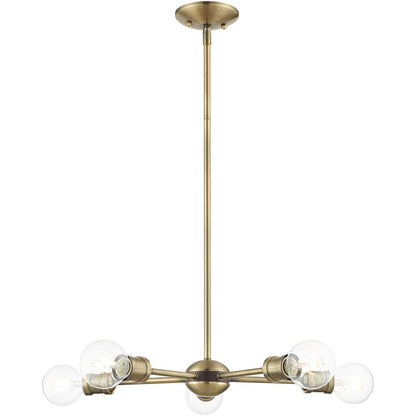 Antiqued Brass Five Light Metal Dimmable Chandelier With Shades HomeRoots