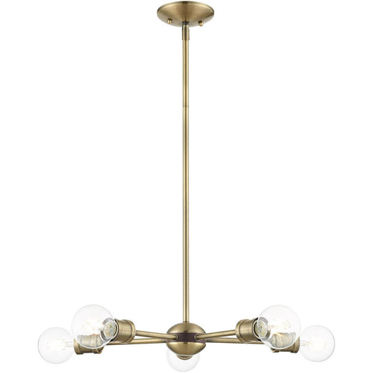 Antiqued Brass Five Light Metal Dimmable Chandelier With Shades HomeRoots