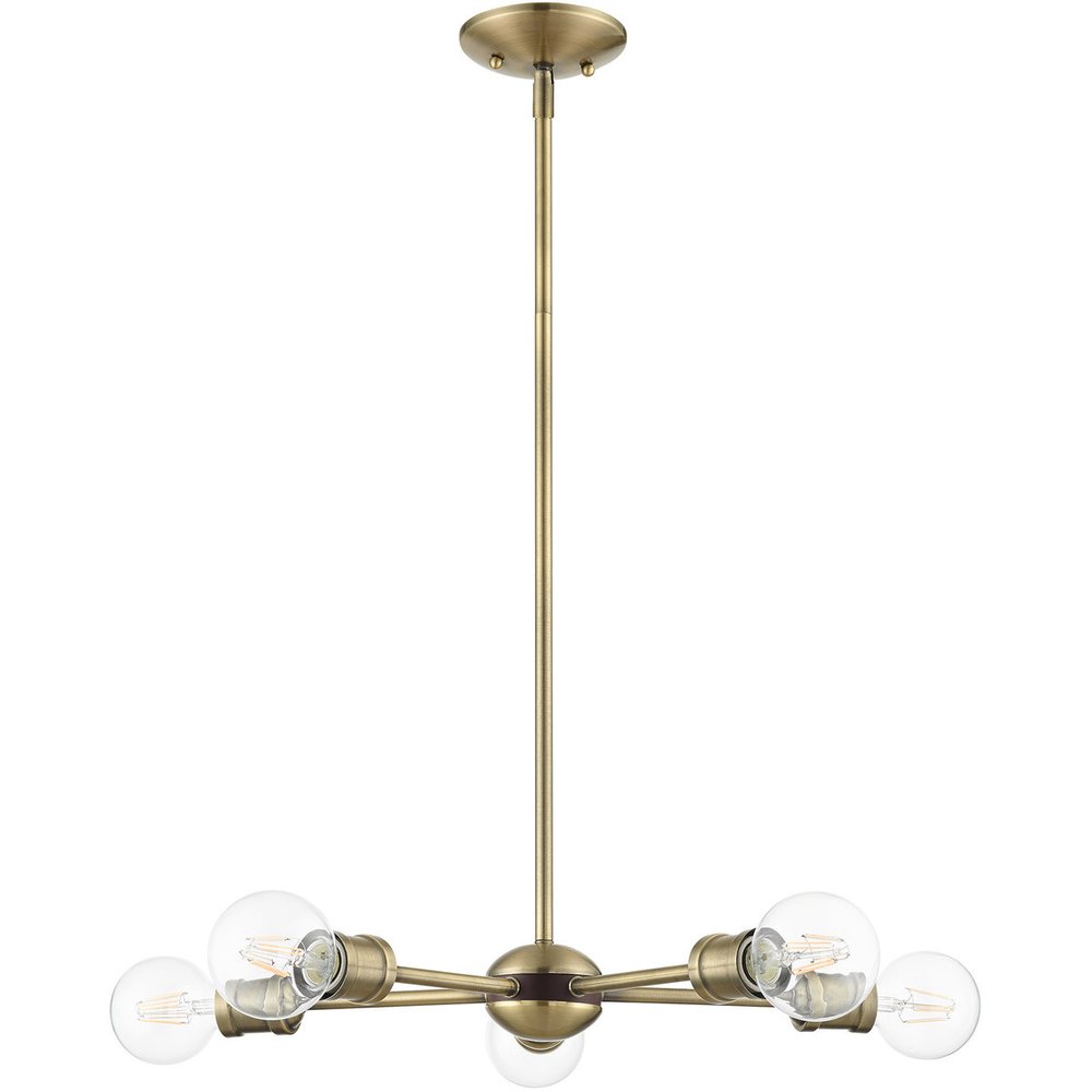 Antiqued Brass Five Light Metal Dimmable Chandelier With Shades HomeRoots