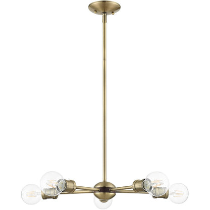 Antiqued Brass Five Light Metal Dimmable Chandelier With Shades HomeRoots