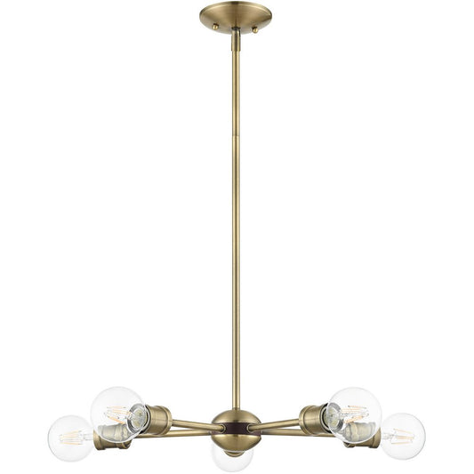 Antiqued Brass Five Light Metal Dimmable Chandelier With Shades HomeRoots