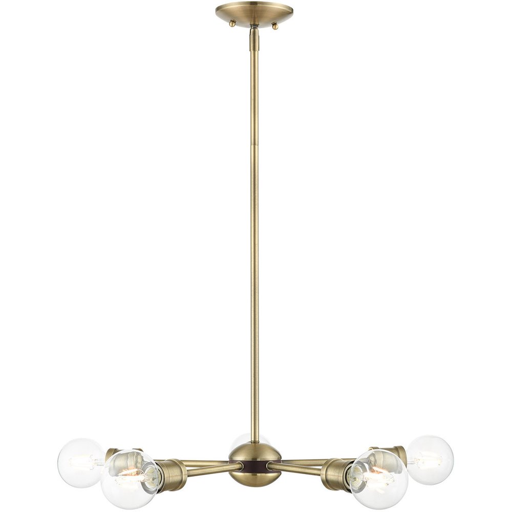Antiqued Brass Five Light Metal Dimmable Chandelier With Shades HomeRoots