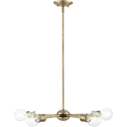 Antiqued Brass Five Light Metal Dimmable Chandelier With Shades HomeRoots