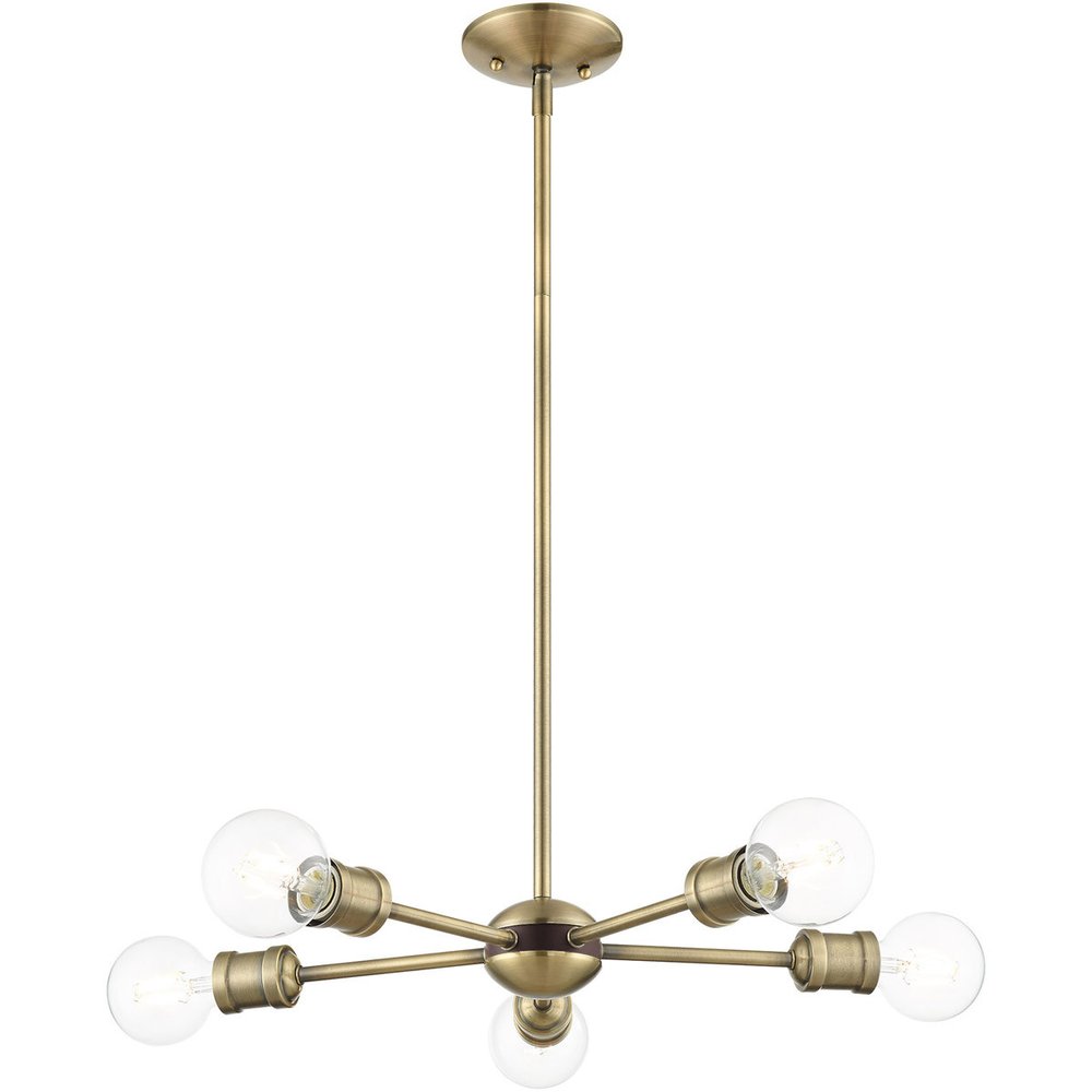 Antiqued Brass Five Light Metal Dimmable Chandelier With Shades HomeRoots