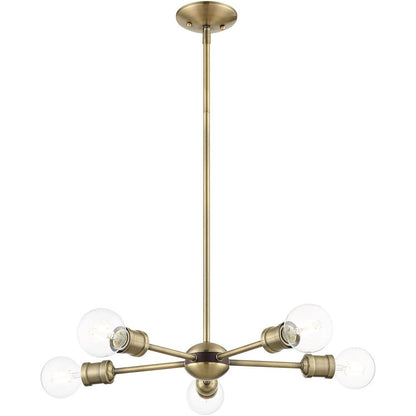 Antiqued Brass Five Light Metal Dimmable Chandelier With Shades HomeRoots