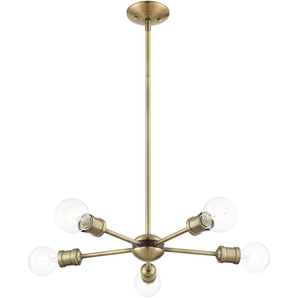 Antiqued Brass Five Light Metal Dimmable Chandelier With Shades HomeRoots