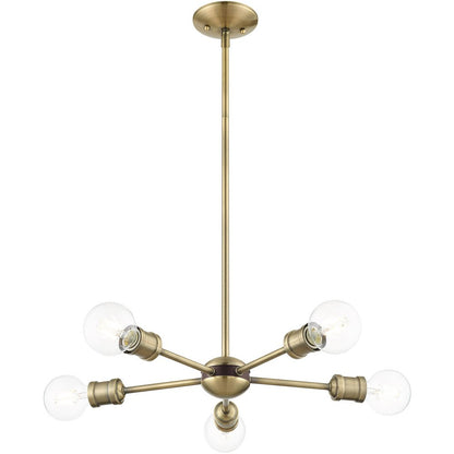 Antiqued Brass Five Light Metal Dimmable Chandelier With Shades HomeRoots