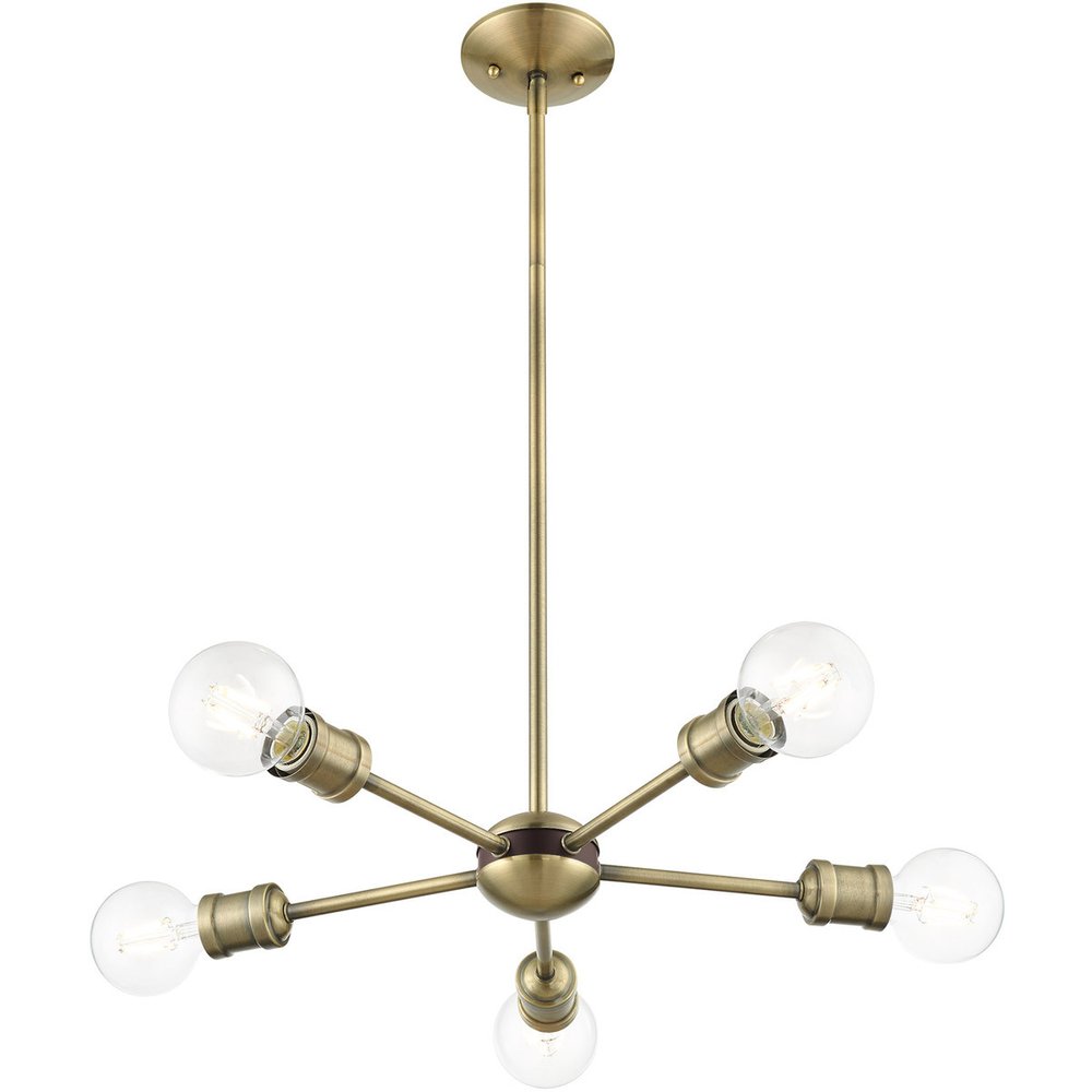 Antiqued Brass Five Light Metal Dimmable Chandelier With Shades HomeRoots