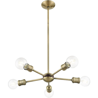 Antiqued Brass Five Light Metal Dimmable Chandelier With Shades HomeRoots