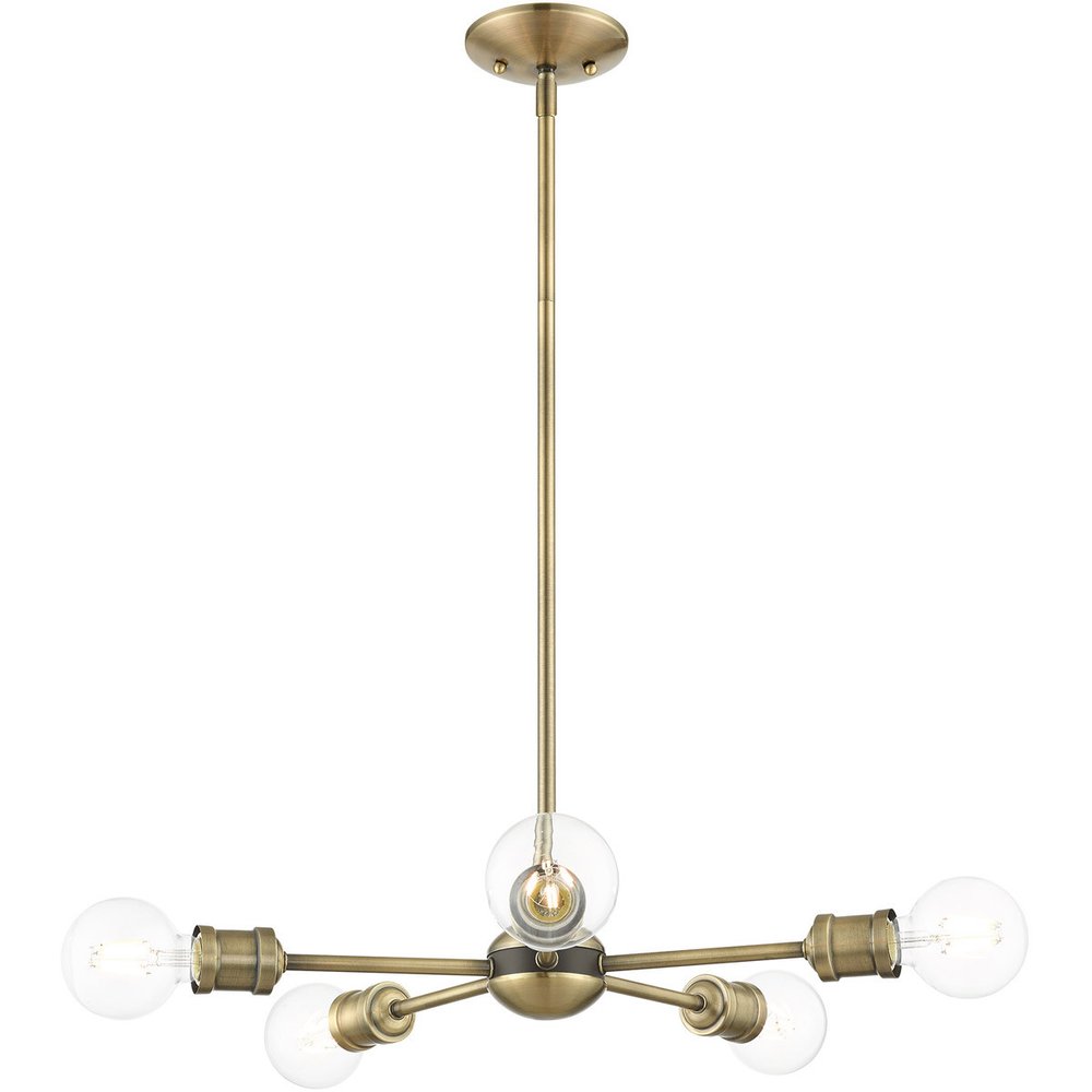 Antiqued Brass Five Light Metal Dimmable Chandelier With Shades HomeRoots