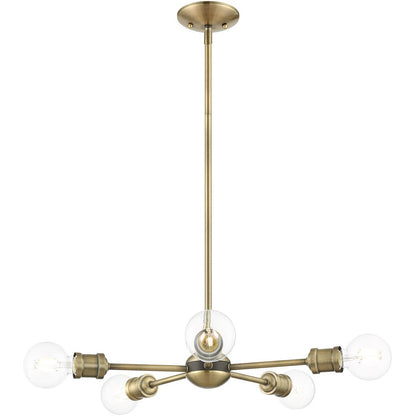 Antiqued Brass Five Light Metal Dimmable Chandelier With Shades HomeRoots