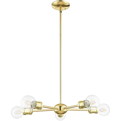 Brass Five Light Metal Dimmable Chandelier With Shades HomeRoots