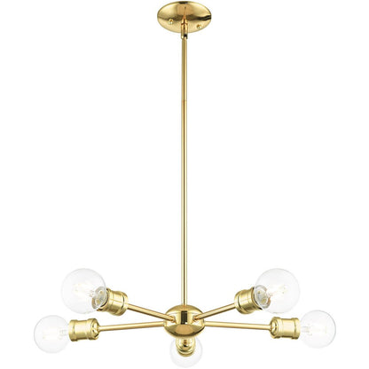 Brass Five Light Metal Dimmable Chandelier With Shades HomeRoots