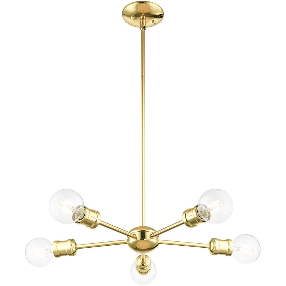Brass Five Light Metal Dimmable Chandelier With Shades HomeRoots