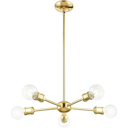 Brass Five Light Metal Dimmable Chandelier With Shades HomeRoots