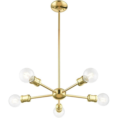 Brass Five Light Metal Dimmable Chandelier With Shades HomeRoots