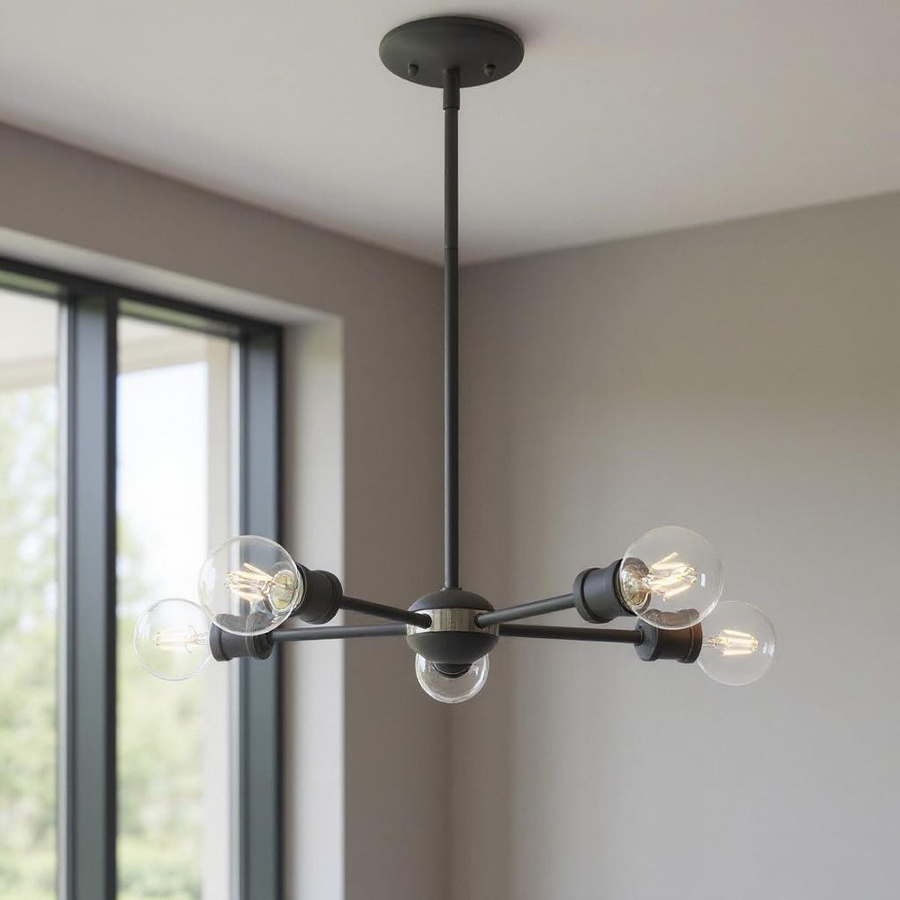 Gray Five Light Metal Dimmable Chandelier With Shades HomeRoots