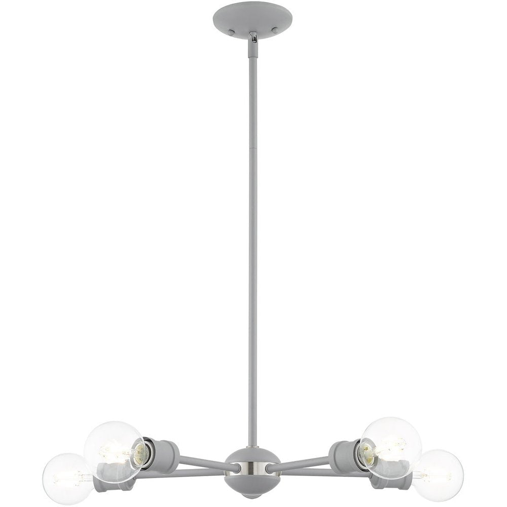 Gray Five Light Metal Dimmable Chandelier With Shades HomeRoots