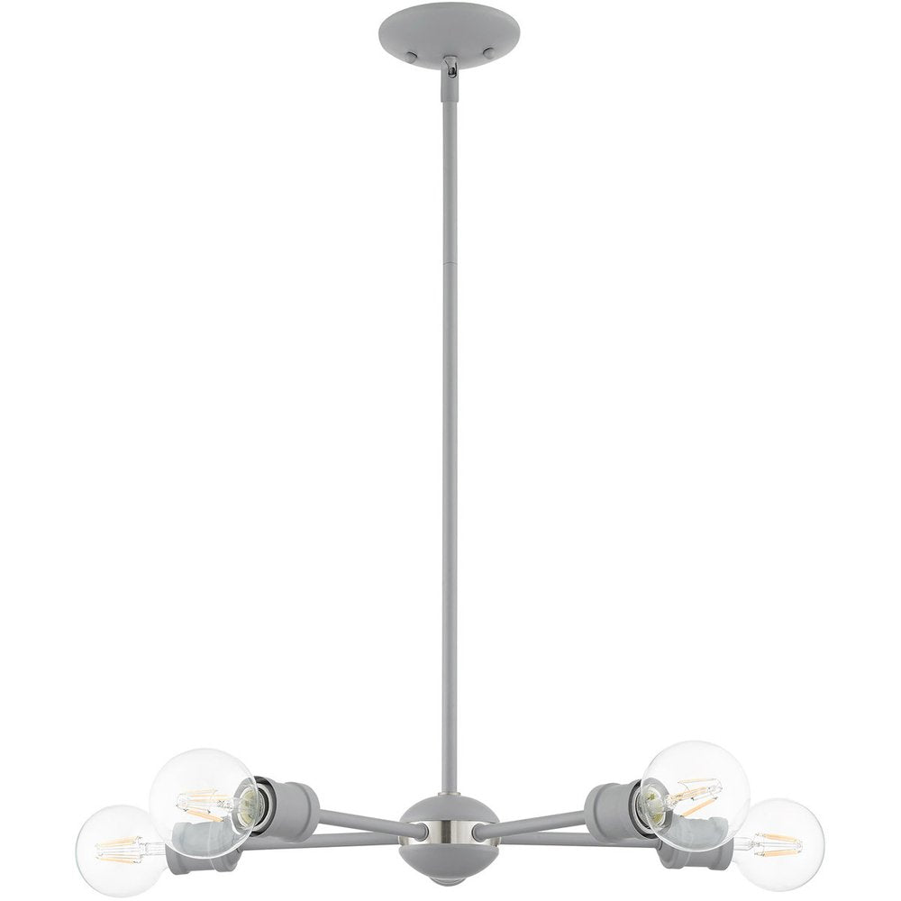 Gray Five Light Metal Dimmable Chandelier With Shades HomeRoots