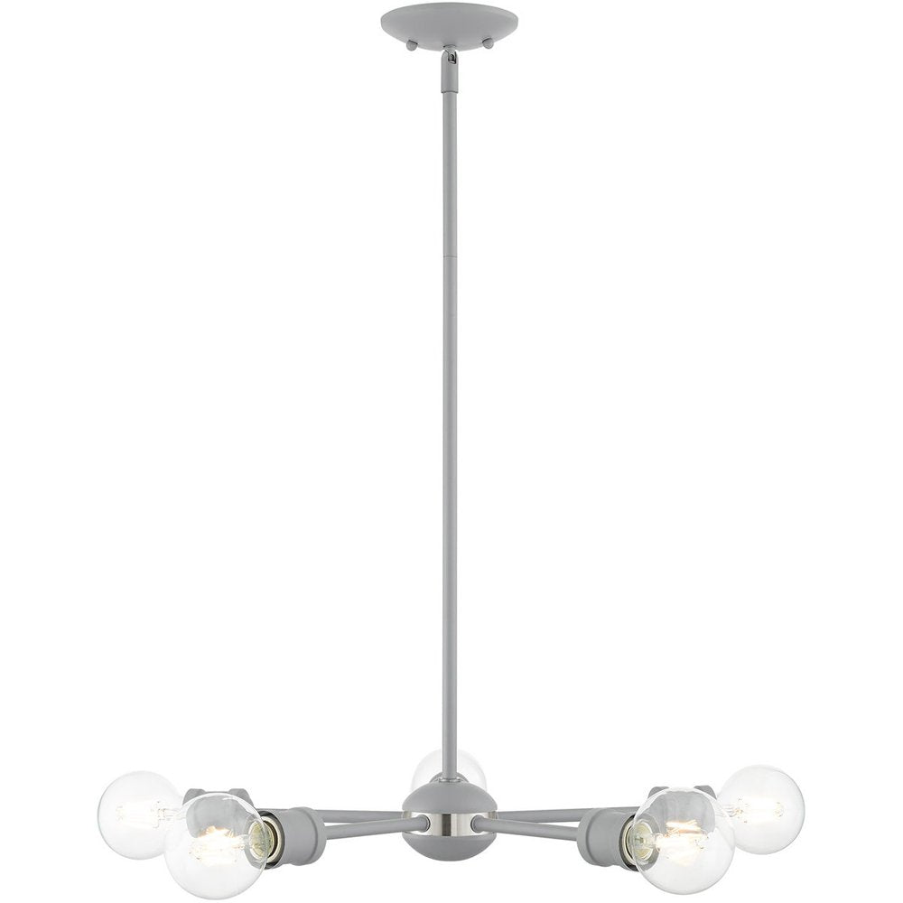 Gray Five Light Metal Dimmable Chandelier With Shades HomeRoots
