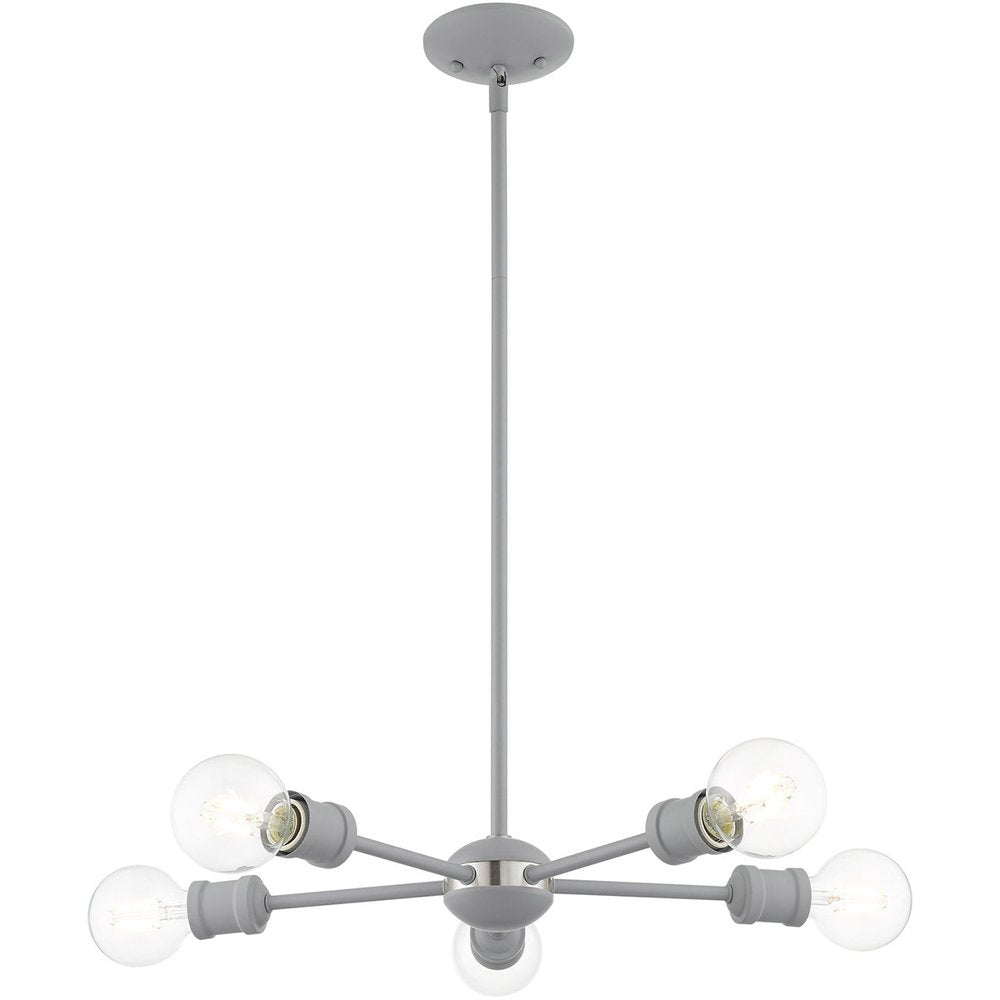 Gray Five Light Metal Dimmable Chandelier With Shades HomeRoots