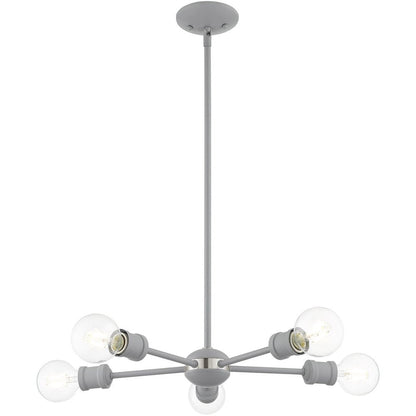 Gray Five Light Metal Dimmable Chandelier With Shades HomeRoots