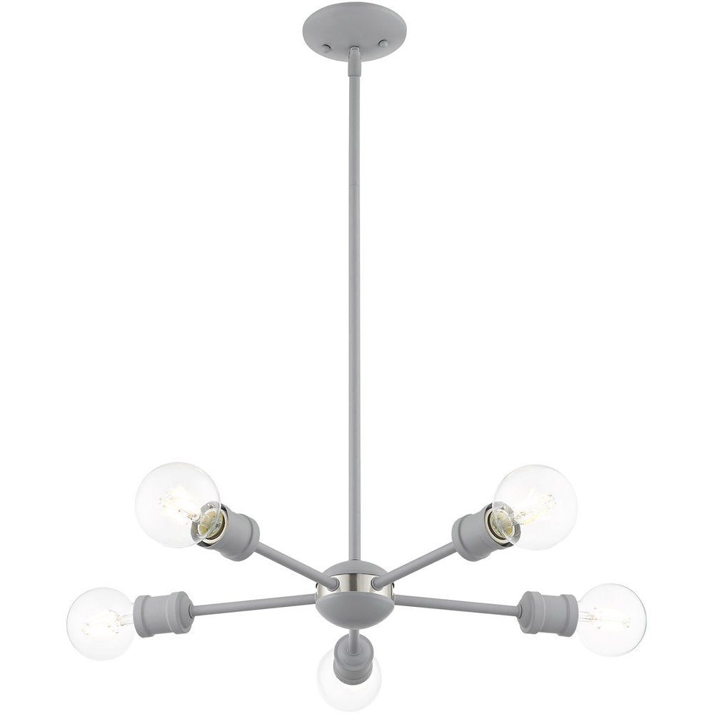 Gray Five Light Metal Dimmable Chandelier With Shades HomeRoots