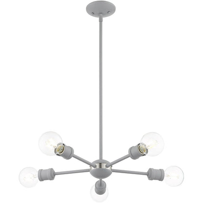 Gray Five Light Metal Dimmable Chandelier With Shades HomeRoots