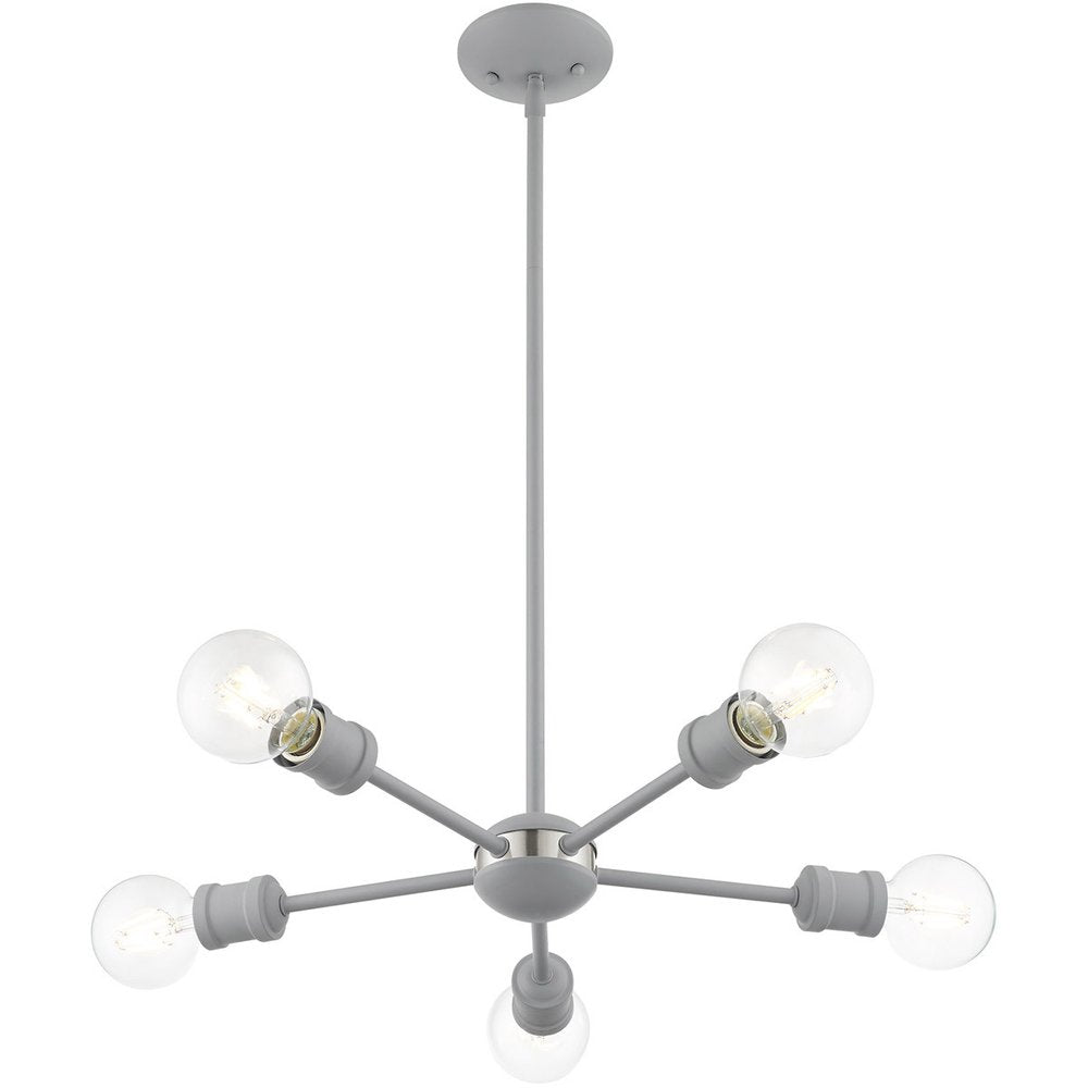 Gray Five Light Metal Dimmable Chandelier With Shades HomeRoots