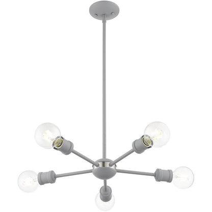 Gray Five Light Metal Dimmable Chandelier With Shades HomeRoots