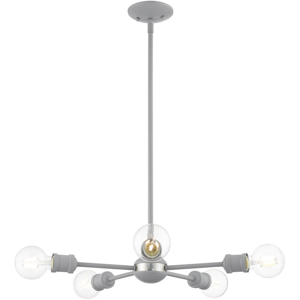 Gray Five Light Metal Dimmable Chandelier With Shades HomeRoots