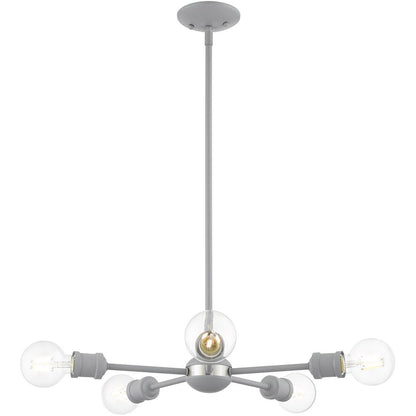 Gray Five Light Metal Dimmable Chandelier With Shades HomeRoots