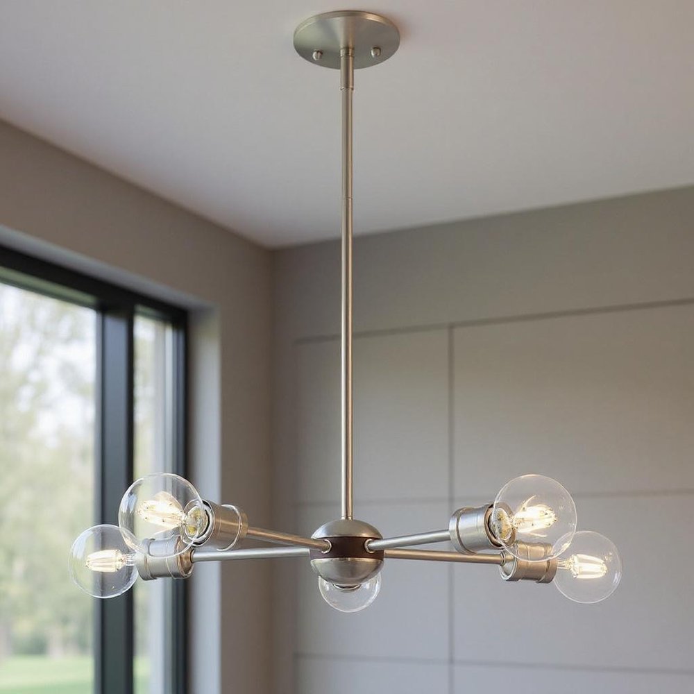 Nickel Five Light Metal Dimmable Chandelier With Shades HomeRoots