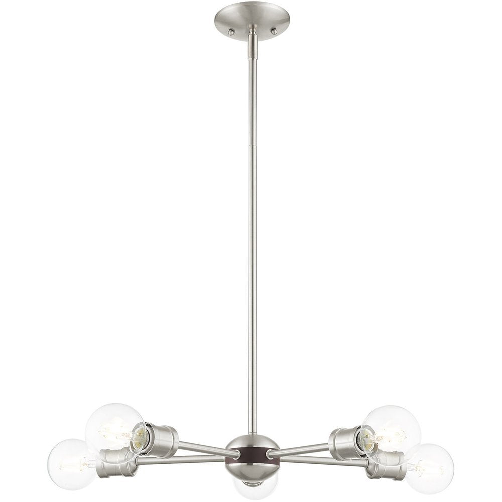 Nickel Five Light Metal Dimmable Chandelier With Shades HomeRoots